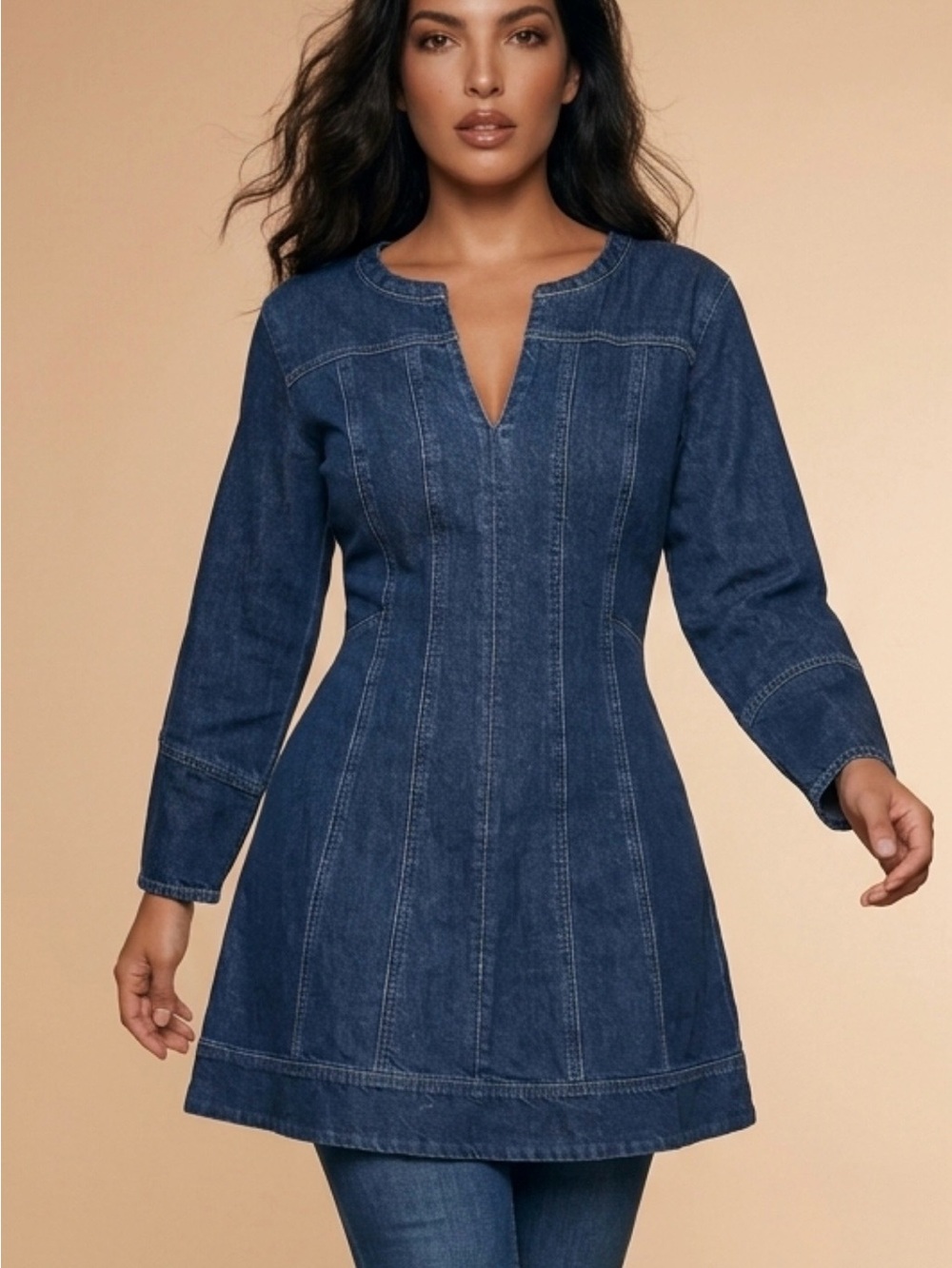 NWT Ann Taylor loft Denim A-Line Tunic v neck denim Dress size 14 - Picture 2 of 5
